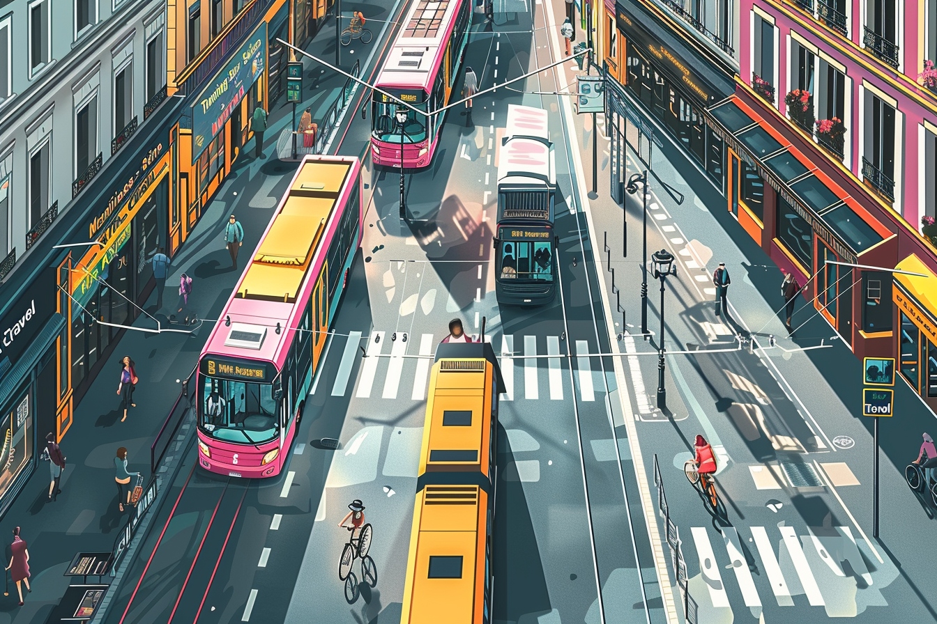 Vue dynamique des différents moyens de transport à Asnières-sur-Seine, illustrant l'efficacité des déplacements dans la ville